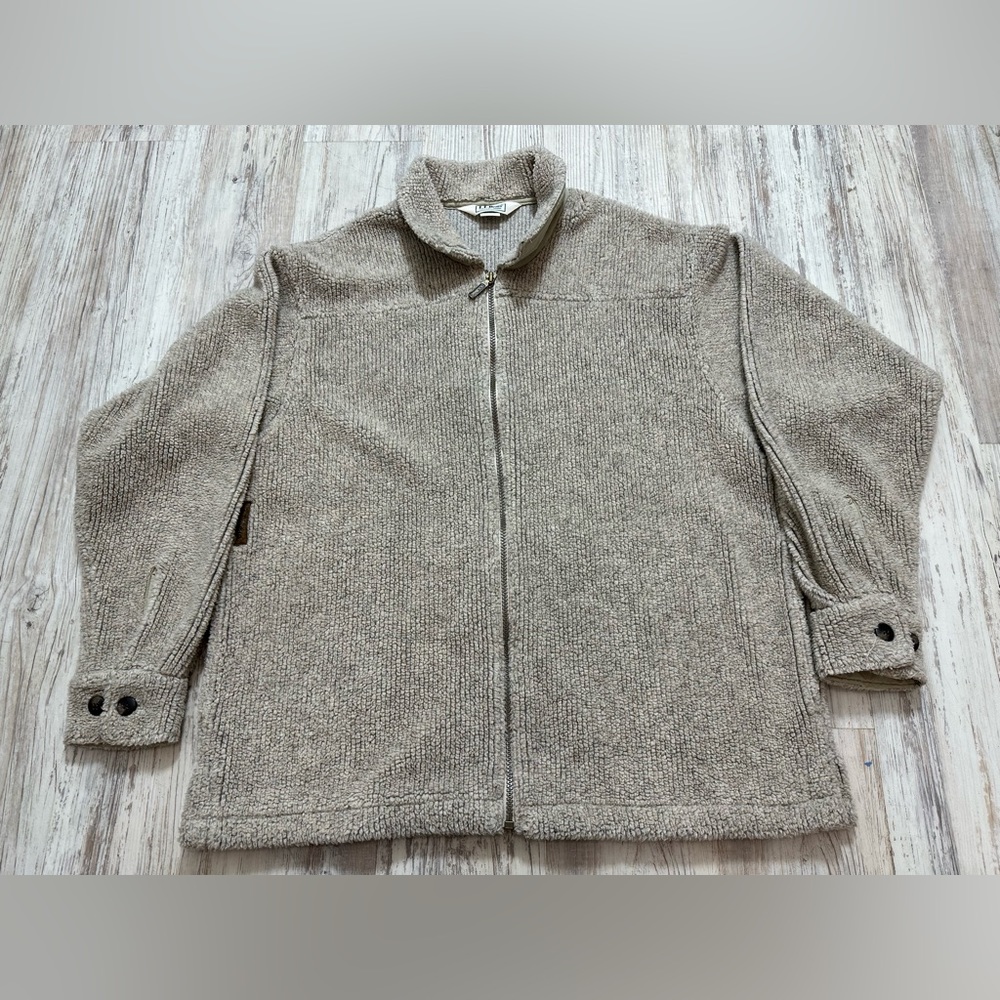 Vintage LL Bean Jacket Mens M Beige Fleece Warm Up 80’s 90’s Y2K MADE IN 🇺🇸